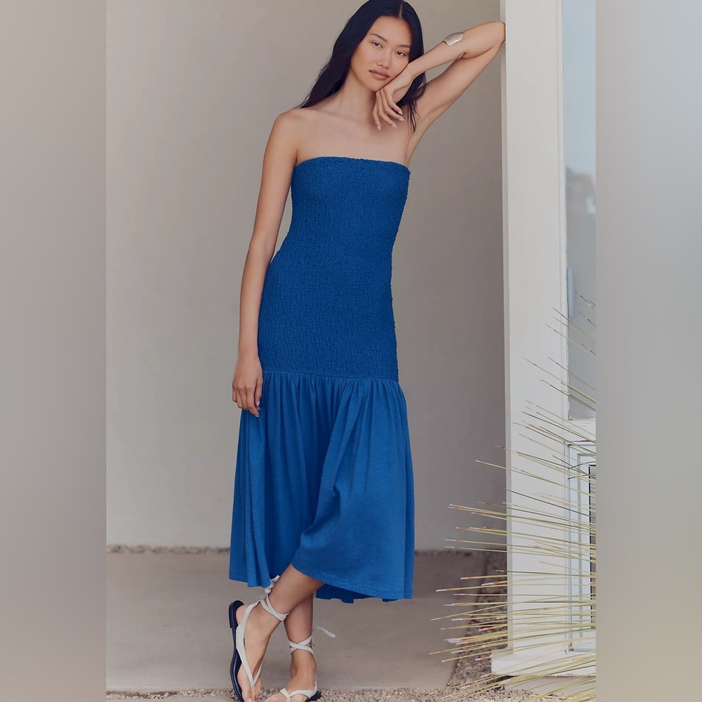 Anthropologie Strapless Blue Dress
